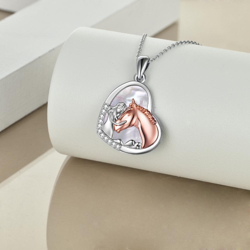 Unique Sterling Silver Girls Embrace Horse Heart Pendant Necklace for Women Girls