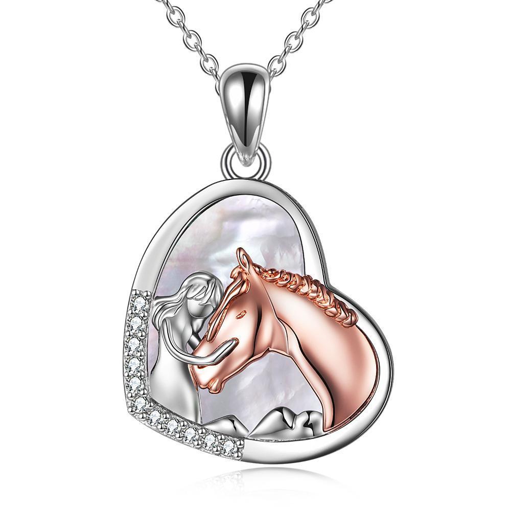 Unique Sterling Silver Girls Embrace Horse Heart Pendant Necklace for Women Girls