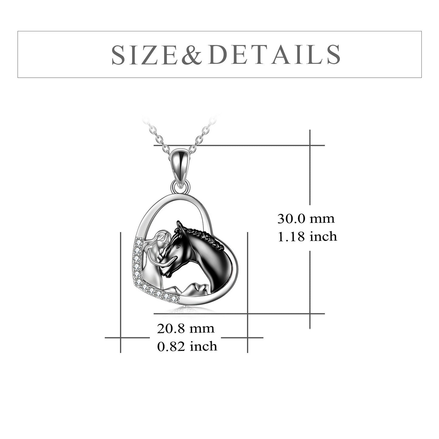 Unique Sterling Silver Girls Embrace Horse Heart Pendant Necklace for Women Girls