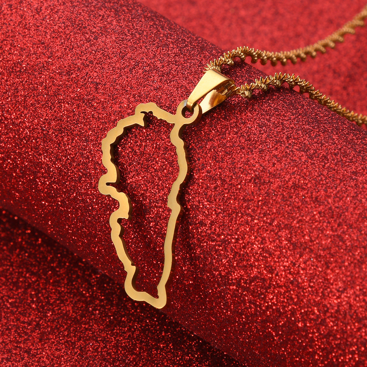 Lebanon Map Stainless Steel Necklace