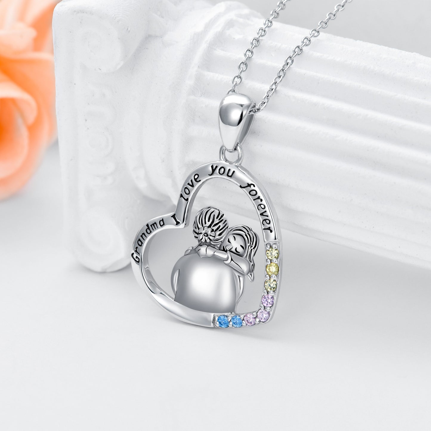Special Connection White Gold Plated Cubic Zirconia Granny Necklace In Sterling Silver