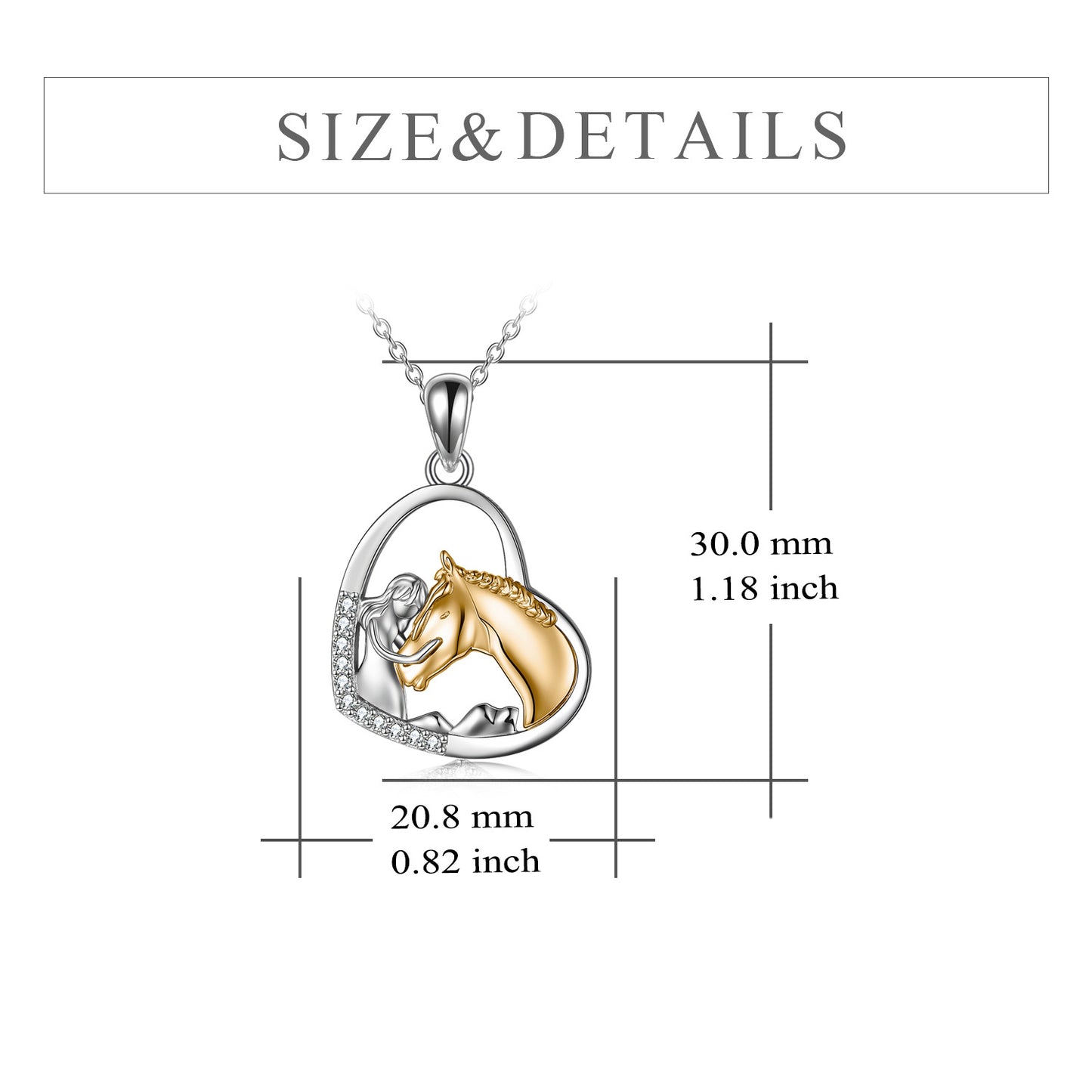 Unique Sterling Silver Girls Embrace Horse Heart Pendant Necklace for Women Girls