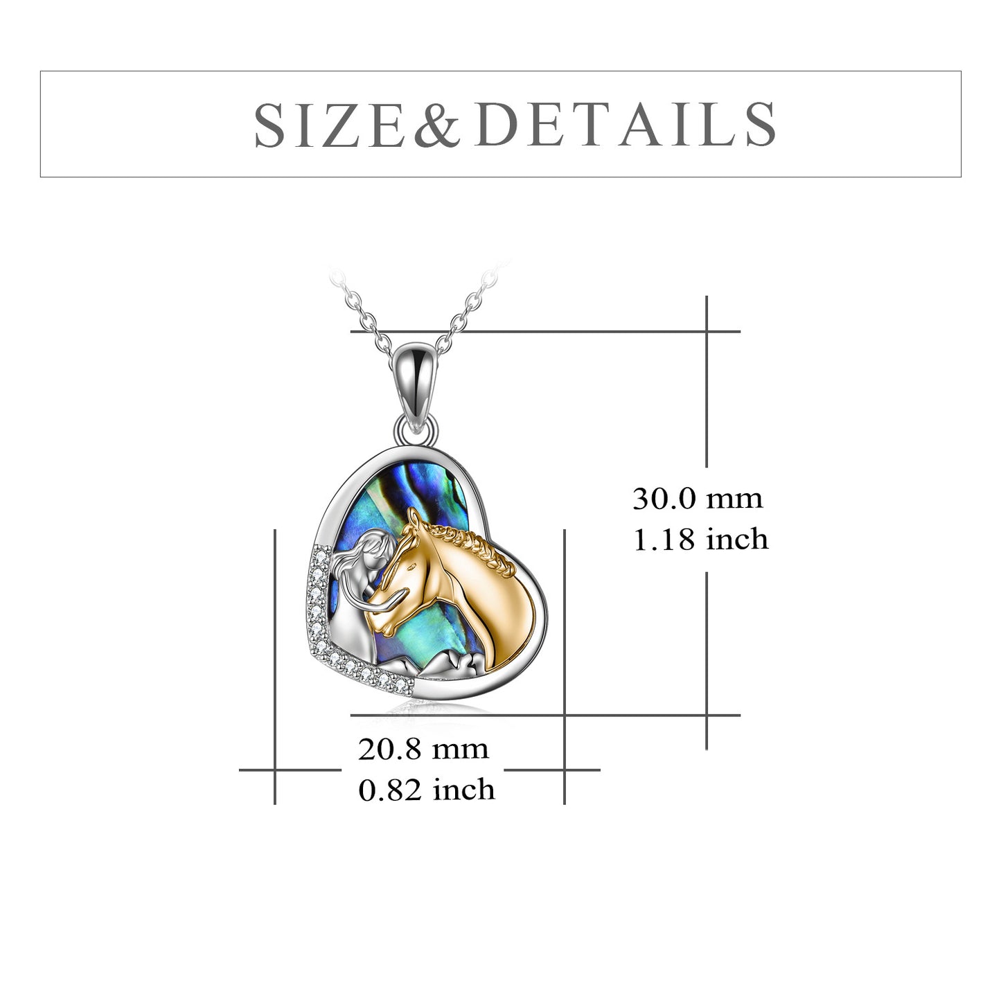 Unique Sterling Silver Girls Embrace Horse Heart Pendant Necklace for Women Girls