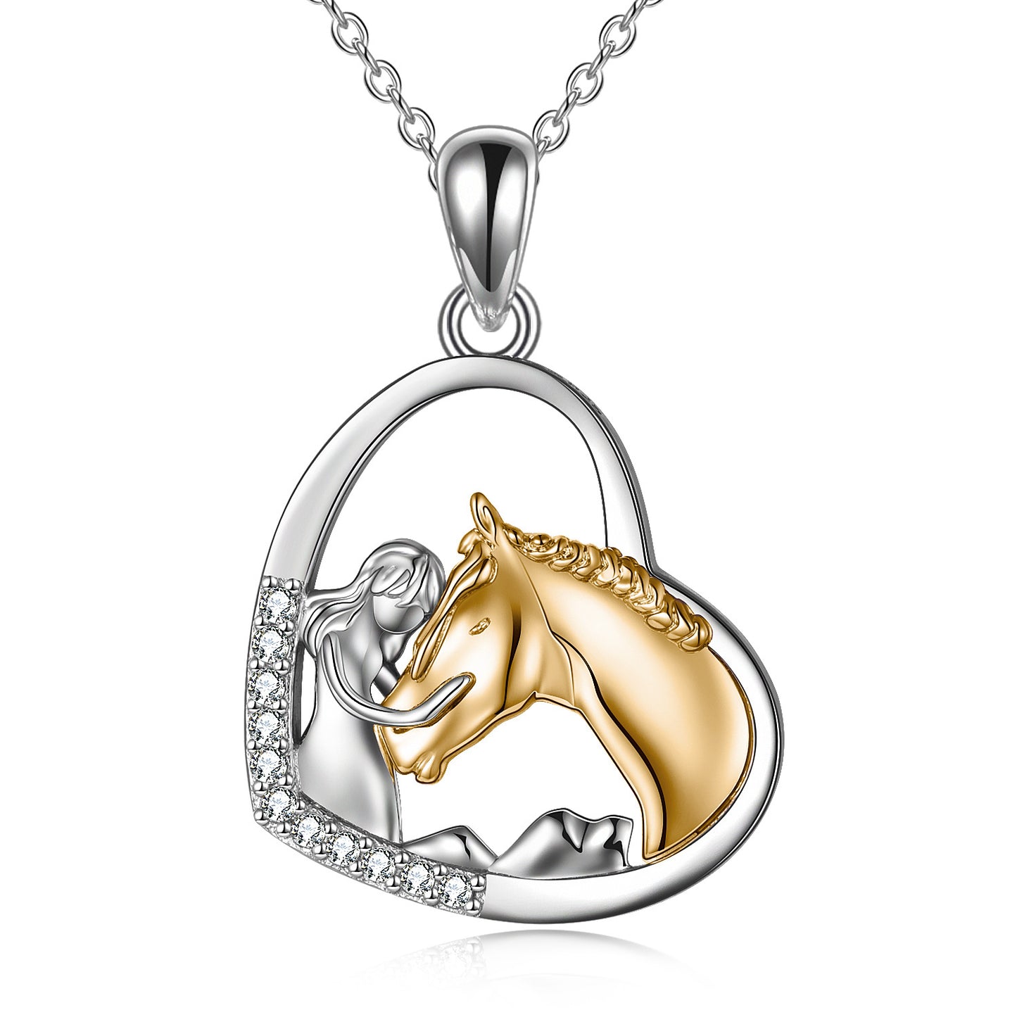 Unique Sterling Silver Girls Embrace Horse Heart Pendant Necklace for Women Girls