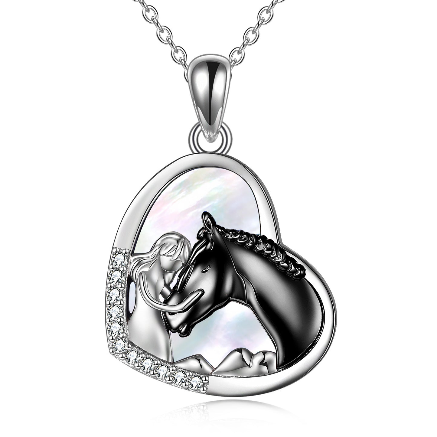 Unique Sterling Silver Girls Embrace Horse Heart Pendant Necklace for Women Girls