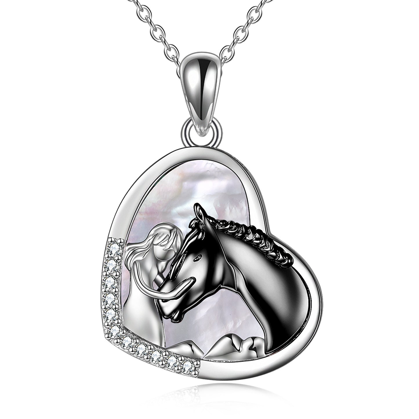 Unique Sterling Silver Girls Embrace Horse Heart Pendant Necklace for Women Girls
