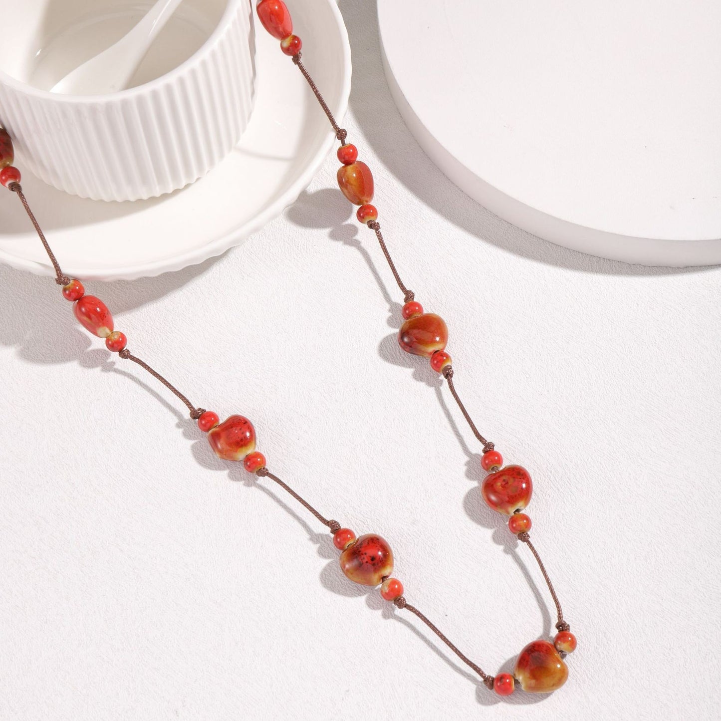 Retro Ethnic Colorful Heart-shaped Ceramic Necklace For Women