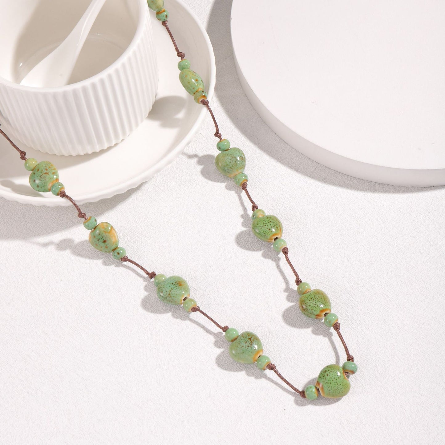 Retro Ethnic Colorful Heart-shaped Ceramic Necklace For Women