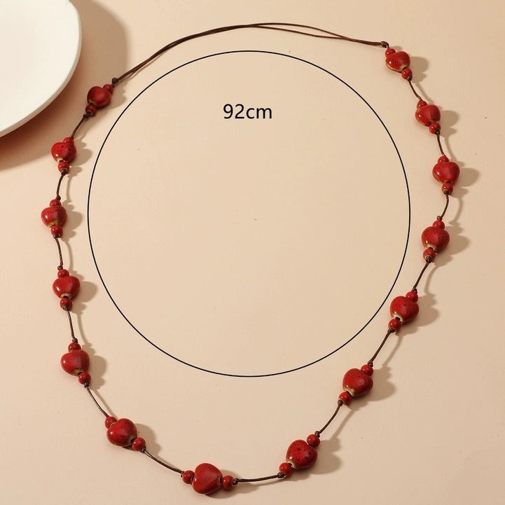 Retro Ethnic Colorful Heart-shaped Ceramic Necklace For Women