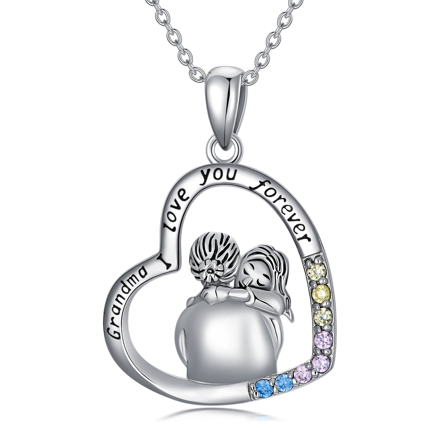 Special Connection White Gold Plated Cubic Zirconia Granny Necklace In Sterling Silver