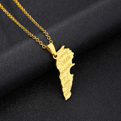 Lebanon Map Stainless Steel Necklace