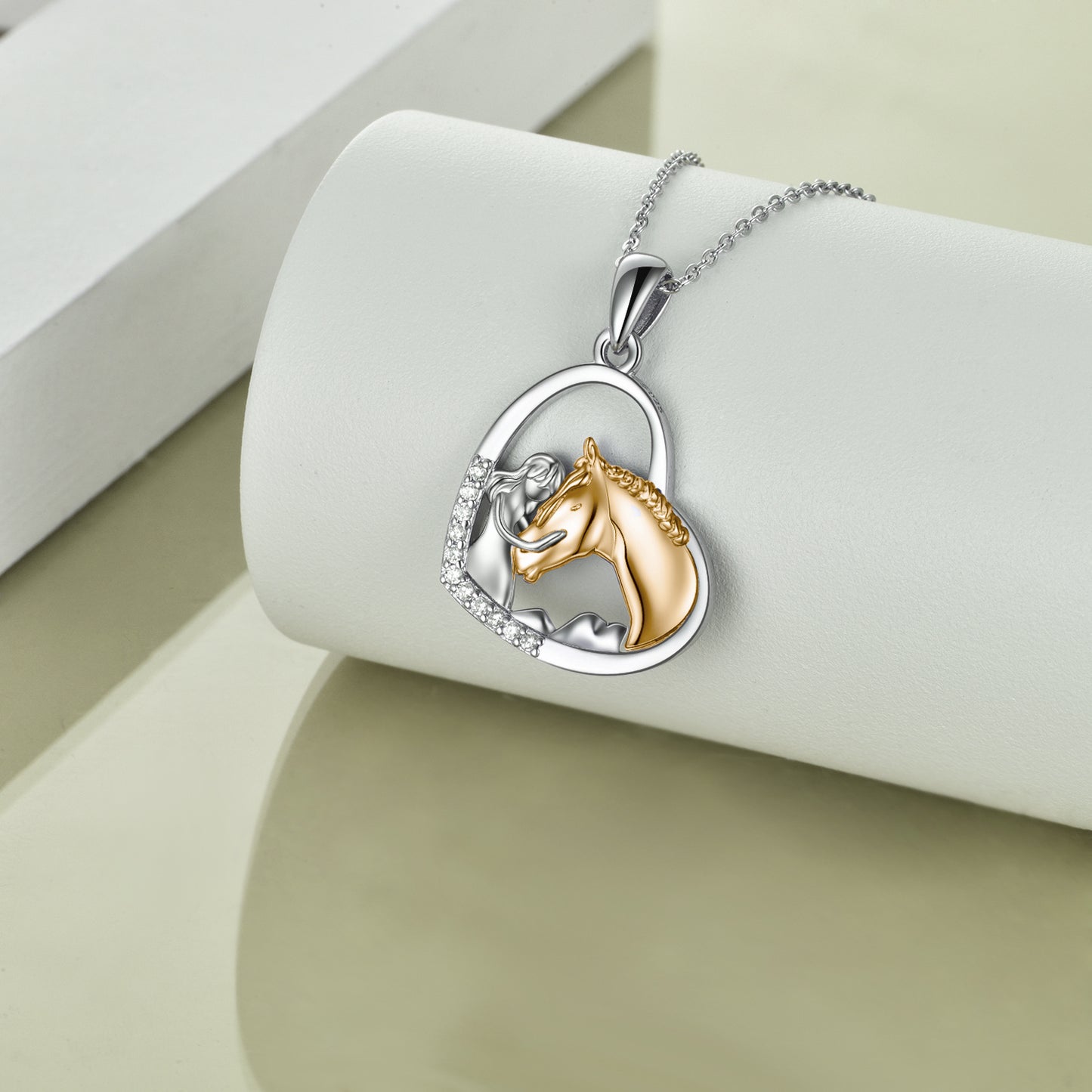 Unique Sterling Silver Girls Embrace Horse Heart Pendant Necklace for Women Girls