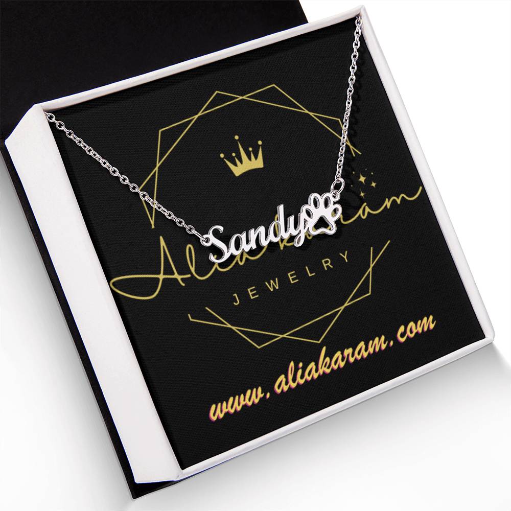 Name Necklace + Paw Print Character