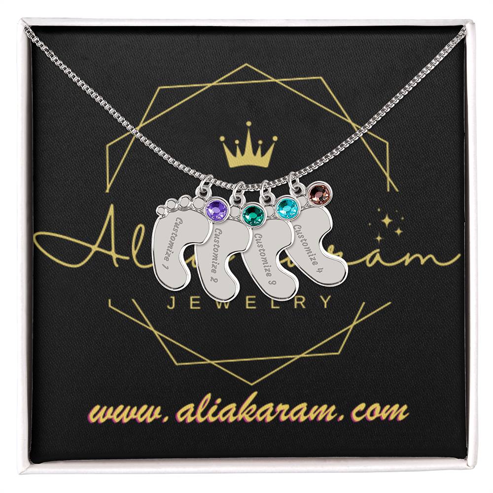 Engraved Baby Feet with Birthstones
