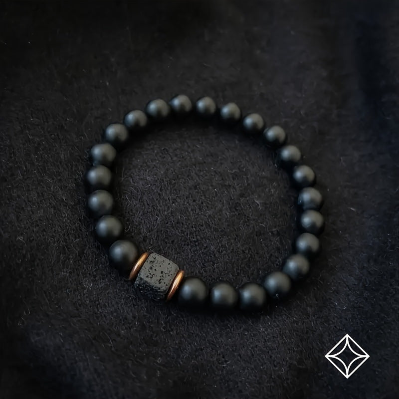 Men's Volcanic Stone Bracelet Square Black Agate