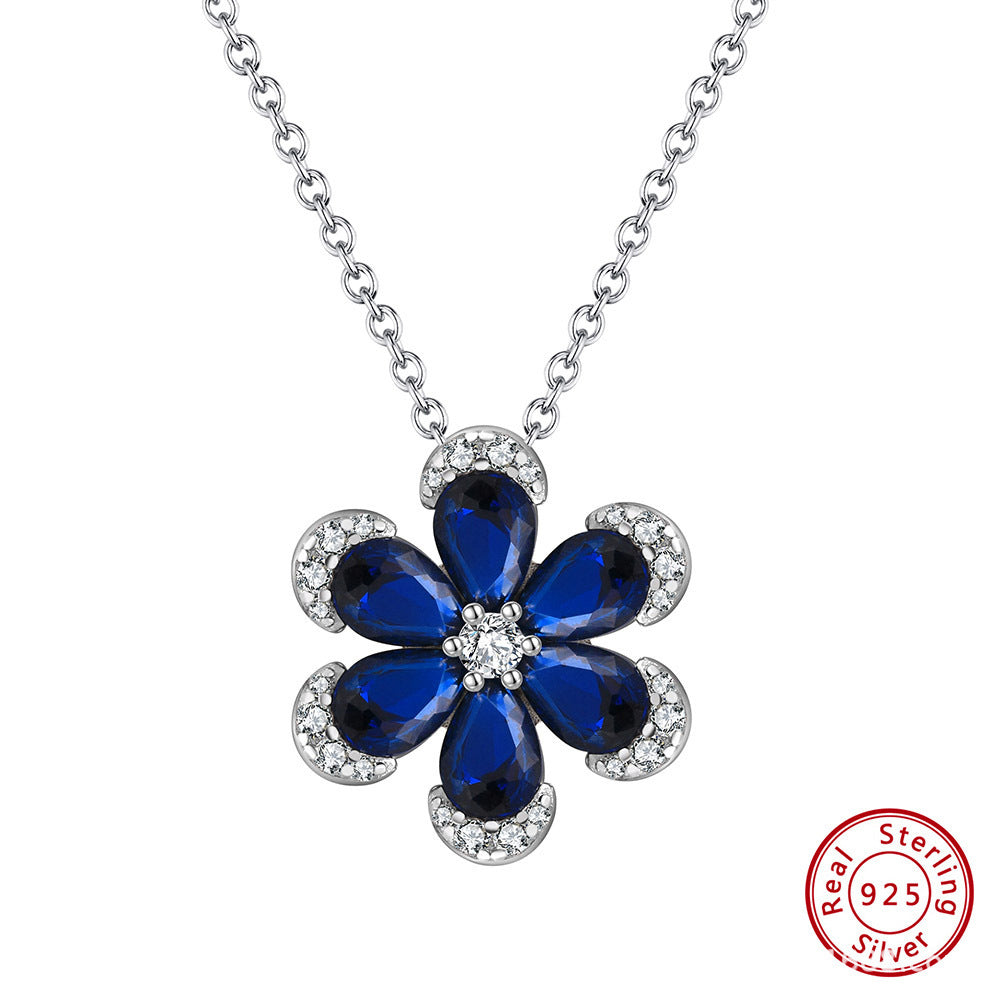 Artificial Sapphire Flower Shaped Pendant Necklace Bracelet Earrings