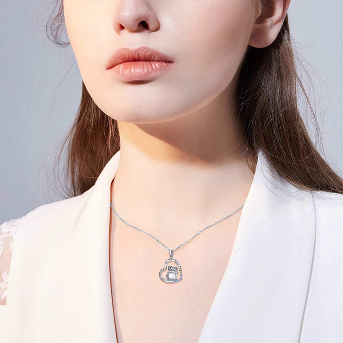 Special Connection White Gold Plated Cubic Zirconia Granny Necklace In Sterling Silver