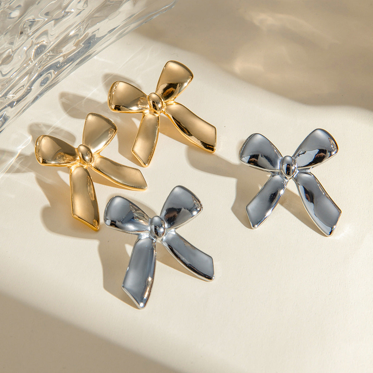 Stainless Steel Glossy Bow Earrings