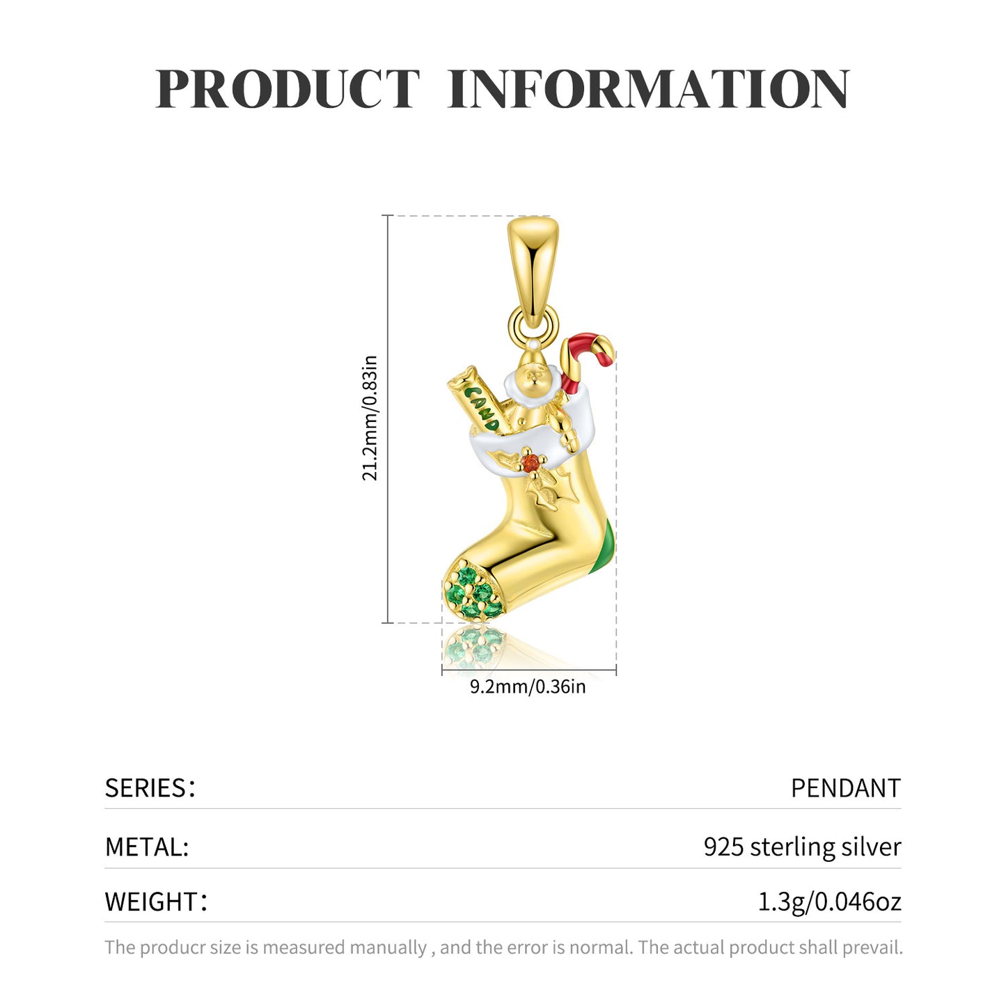 Christmas Stocking Necklace S925 Sterling Silver Gold-plated Exquisite Ins Wind Collarbone Chain Jewelry Gift