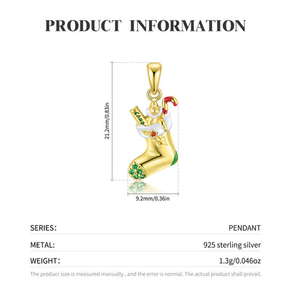 Christmas Stocking Necklace S925 Sterling Silver Gold-plated Exquisite Ins Wind Collarbone Chain Jewelry Gift