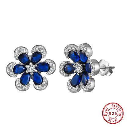 Artificial Sapphire Flower Shaped Pendant Necklace Bracelet Earrings