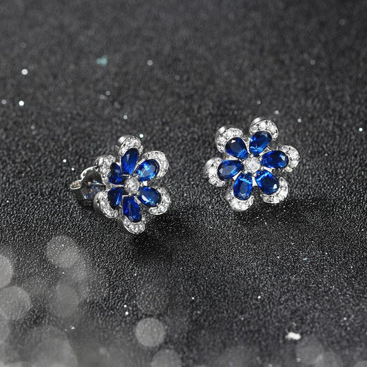 Artificial Sapphire Flower Shaped Pendant Necklace Bracelet Earrings