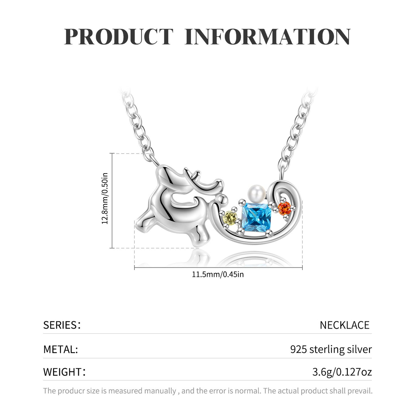 Original Christmas Necklace Elk Sled Festival Gift Girl Jewelry S925 Sterling Silver Collar Chain