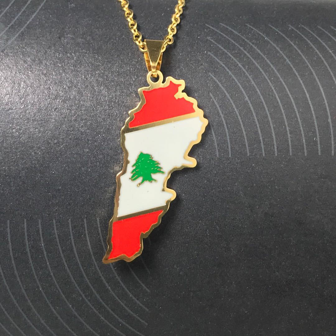 Beautiful Lebanon Titanium Steel Etching Epoxy Map Necklace