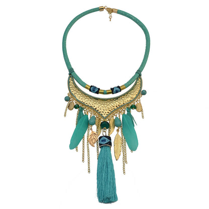 Original jewelry feather leaf tassel necklace