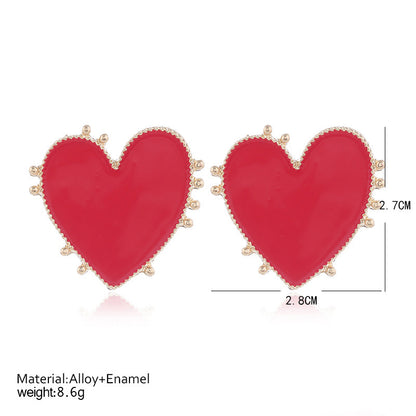 Love Heart-shaped Small Ear Studs Geometric Round Drop Oil