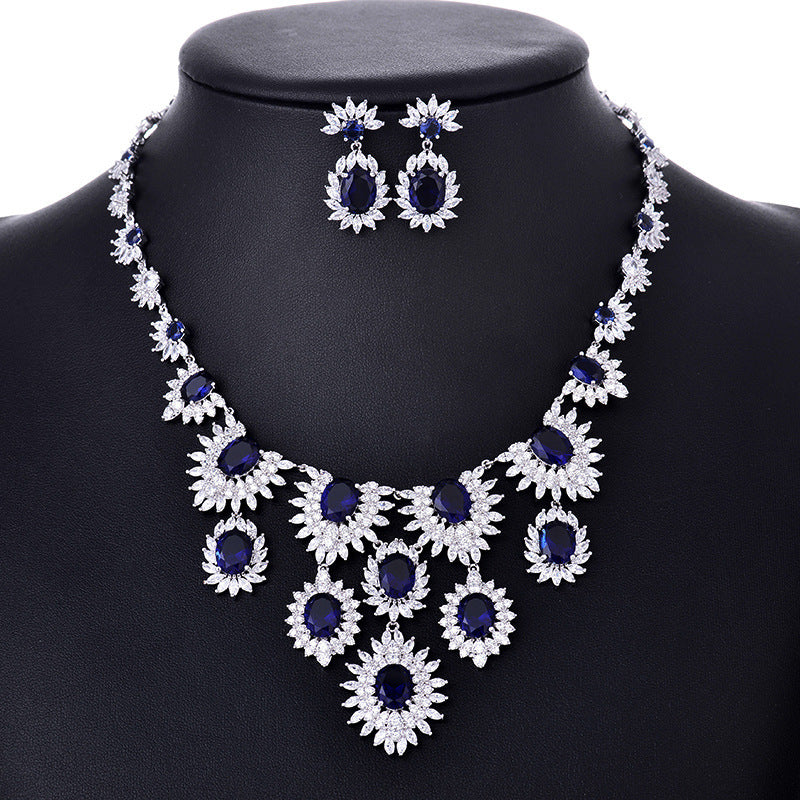Beautiful and Unique Jewelry Colorful Zircon Earrings Necklace Set Bridal Wedding Jewelry Accessories