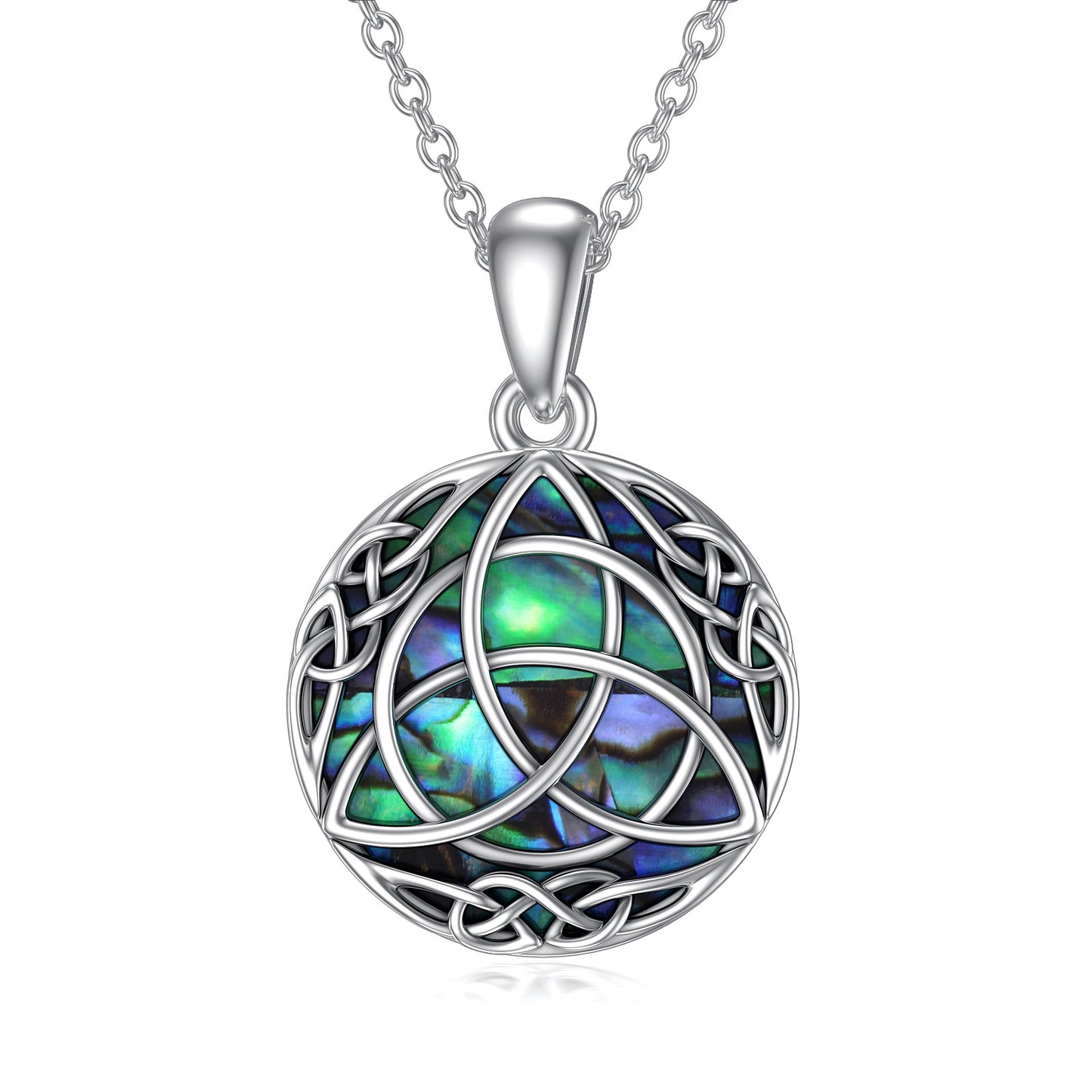 Beautiful Vintage Sterling Silver Trinity Celtic Knot Lucky Necklace With Simulated Abalone Shell
