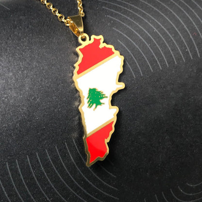 Beautiful Lebanon Titanium Steel Etching Epoxy Map Necklace