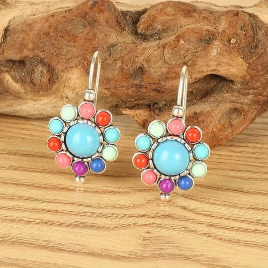 Vintage Bohemian Colored Gemstone Pendant Earrings