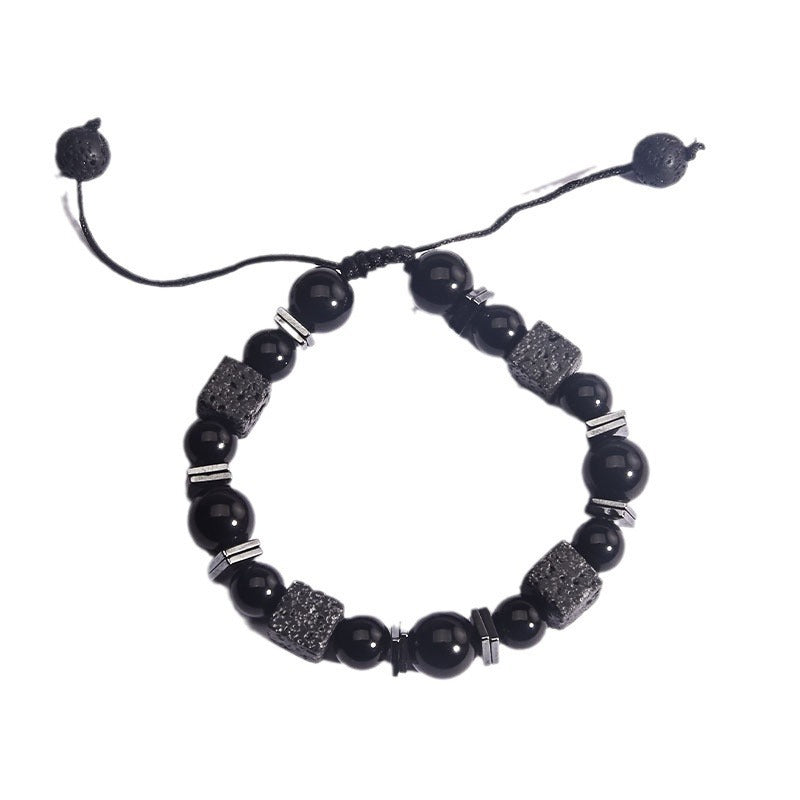 Personalized Fashion Retro Square Volcanic Rock Bracelet Men's Bracelet Obsidian Adjustable
