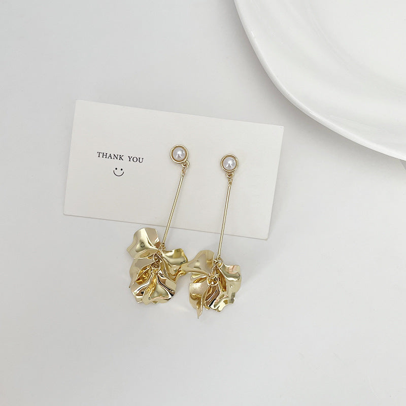 French Retro Metal Petals Silver Stud Earrings Women