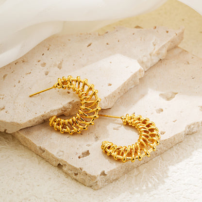 18K Gold Woven Crescent Stud Earrings For Women