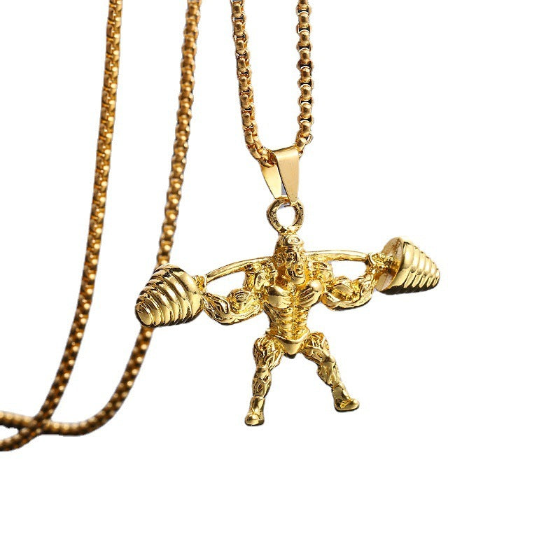 Stainless Steel Hip Hop Barbell Weightlifting Fitness Pendant Necklace