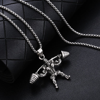 Stainless Steel Hip Hop Barbell Weightlifting Fitness Pendant Necklace