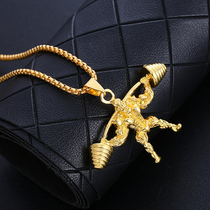 Stainless Steel Hip Hop Barbell Weightlifting Fitness Pendant Necklace