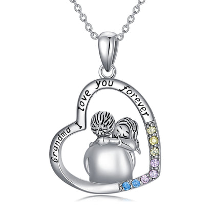 Special Connection White Gold Plated Cubic Zirconia Granny Necklace In Sterling Silver