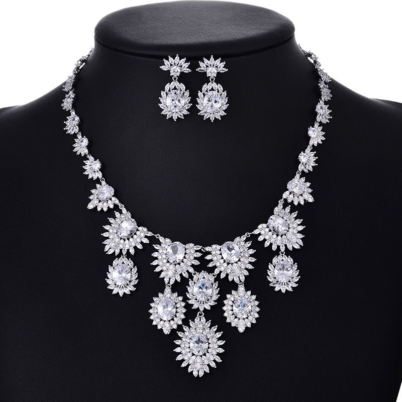 Beautiful and Unique Jewelry Colorful Zircon Earrings Necklace Set Bridal Wedding Jewelry Accessories