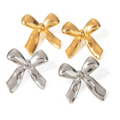 Stainless Steel Glossy Bow Earrings
