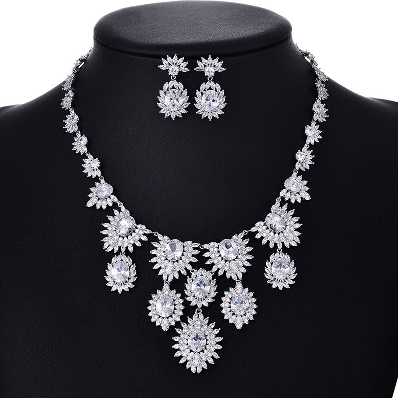 Beautiful and Unique Jewelry Colorful Zircon Earrings Necklace Set Bridal Wedding Jewelry Accessories