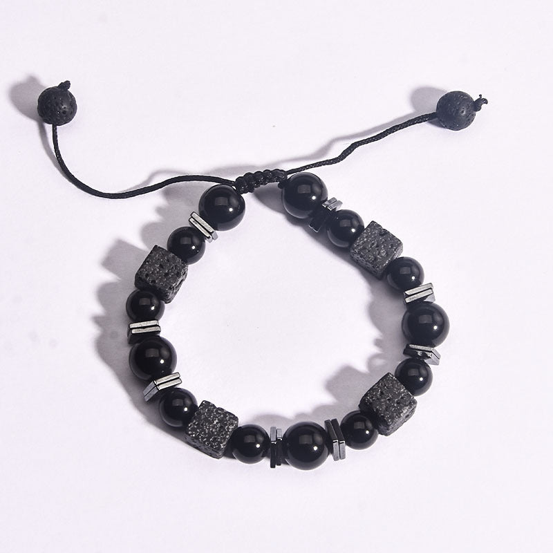 Personalized Fashion Retro Square Volcanic Rock Bracelet Men's Bracelet Obsidian Adjustable
