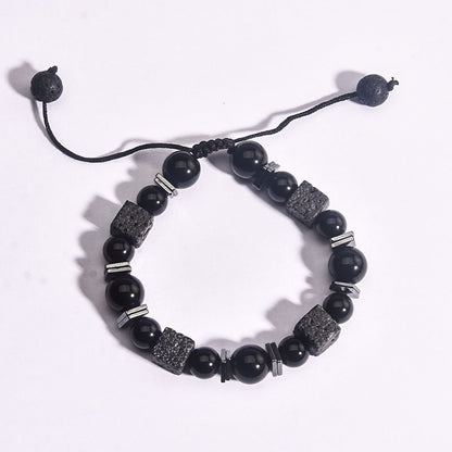 Personalized Fashion Retro Square Volcanic Rock Bracelet Men's Bracelet Obsidian Adjustable
