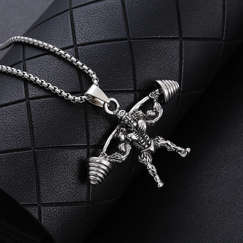 Stainless Steel Hip Hop Barbell Weightlifting Fitness Pendant Necklace