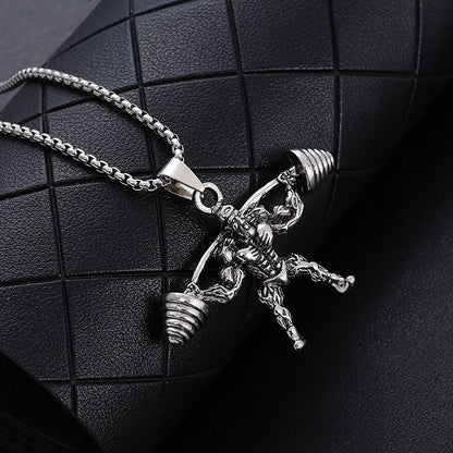 Stainless Steel Hip Hop Barbell Weightlifting Fitness Pendant Necklace