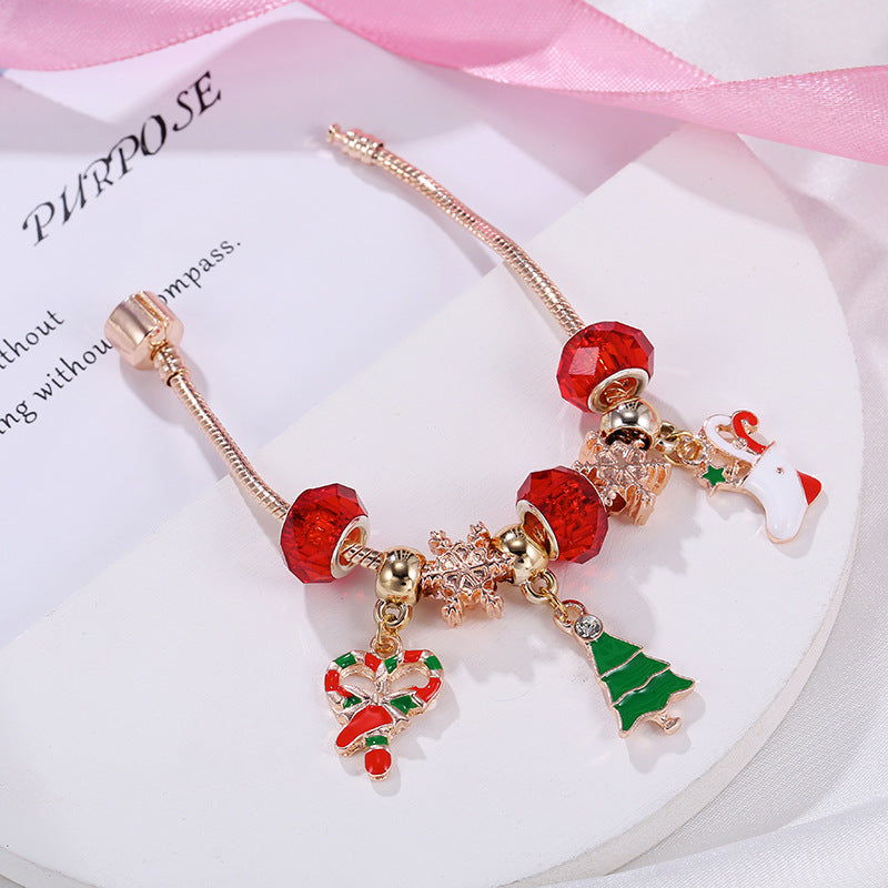 Christmas Bracelet Candy Gift Socks Christmas Tree Pendant Snowflake Beads Holiday Gift Jewelry Accessories