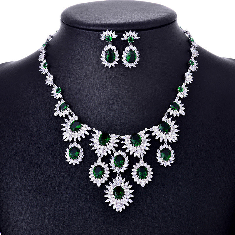 Beautiful and Unique Jewelry Colorful Zircon Earrings Necklace Set Bridal Wedding Jewelry Accessories